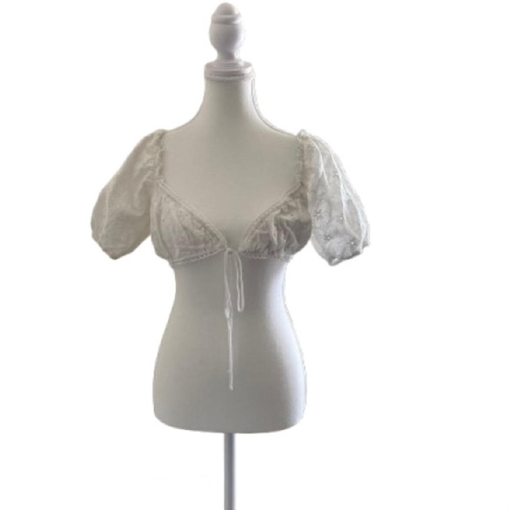 Chic White Lace Puff Sleeve Crop Top